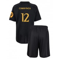 Camisa de Futebol Real Madrid Eduardo Camavinga #12 Equipamento Alternativo Infantil 2023-24 Manga Curta (+ Calças curtas)